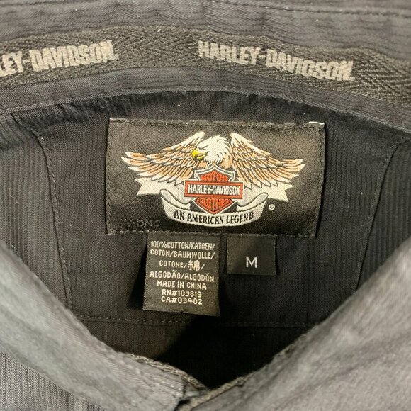 Harley Davidson Mens Shirt Medium Black Button Up Long Sleeve Skull Embroidered - Picture 4 of 6